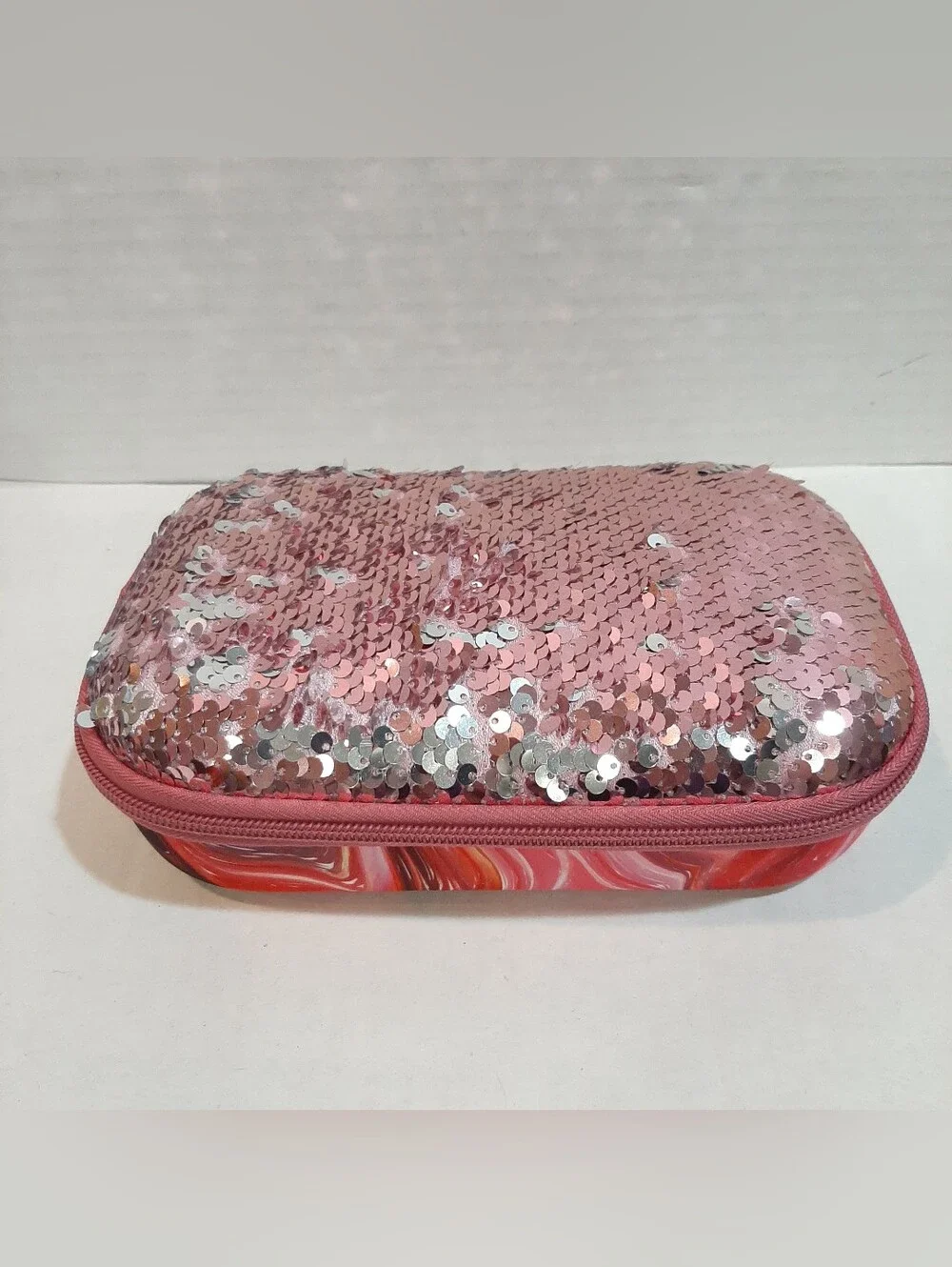 🔥ZIPIT New Sequin Pencil Box Cute Jewelry Box for Girls Pink Swirl Design